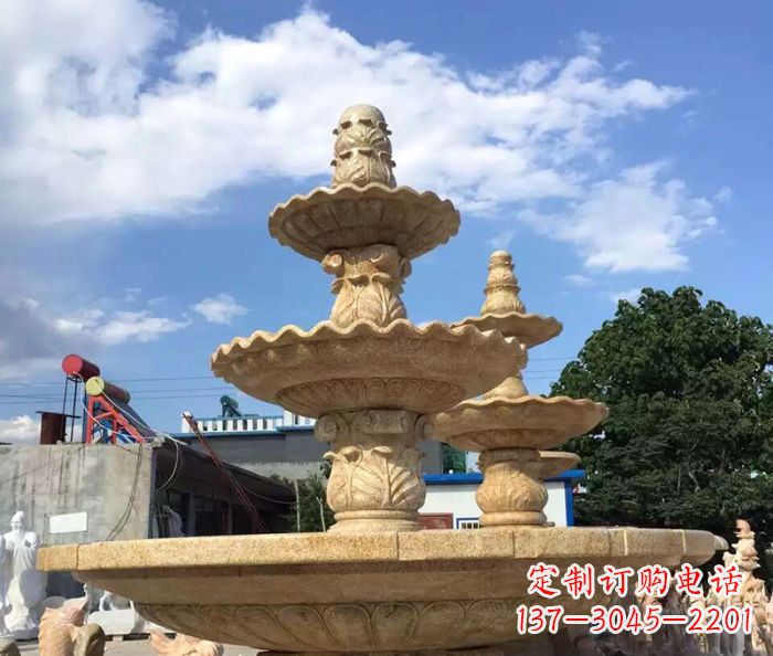 苏州晚霞红多层喷泉石雕