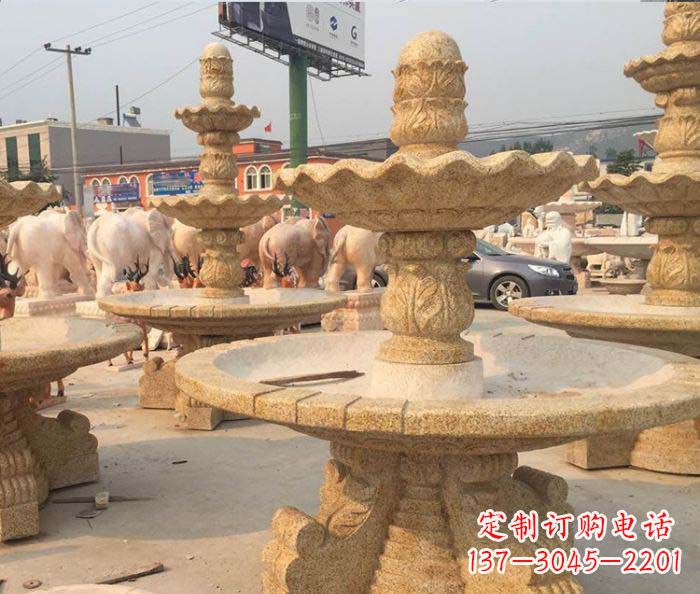 苏州晚霞红多层大型石雕喷泉