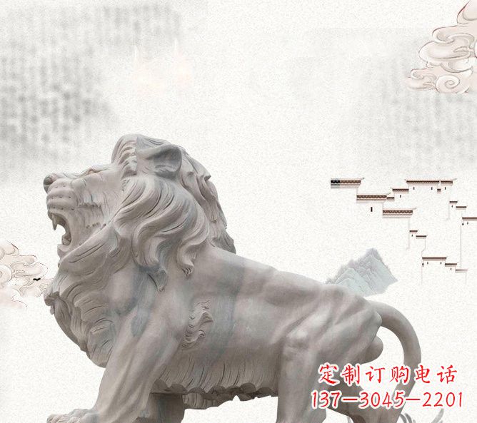 苏州晚霞红公园动物仿真狮子石雕
