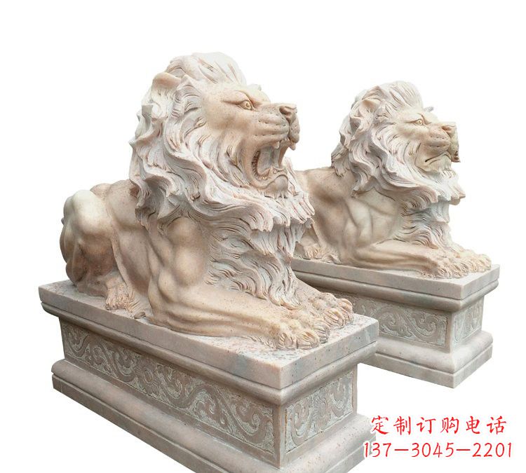 苏州晚霞红石材欧式狮子