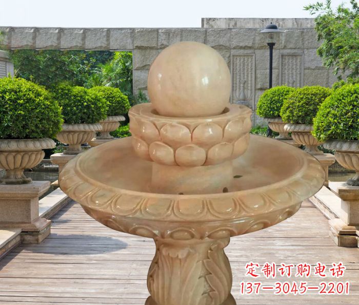 苏州晚霞红双层风水球公园喷泉石雕 (2)