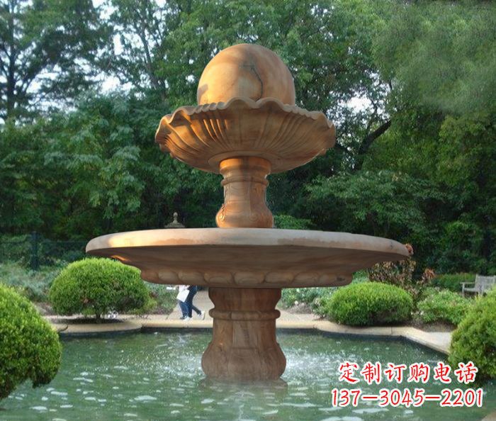 苏州晚霞红双层风水球喷泉公园石雕