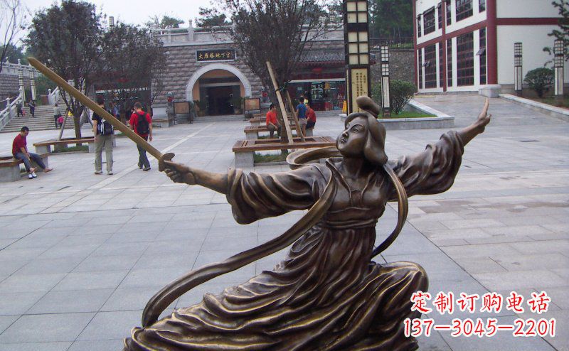 苏州舞剑的古代美女古代人物铜雕