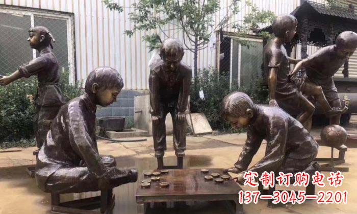 苏州下象棋儿童铜雕 (2)