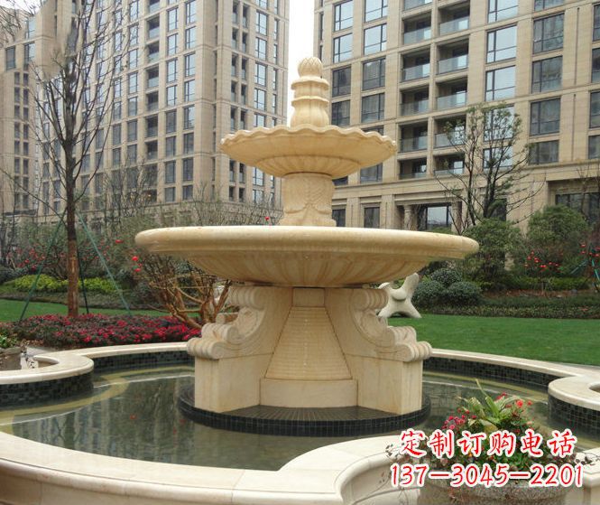 苏州小区景观晚霞红多层喷泉石雕 (3)