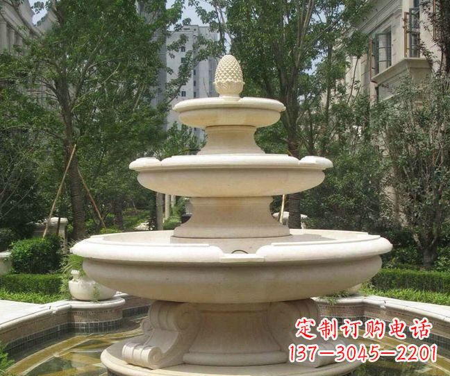 苏州小区景观晚霞红多层喷泉石雕