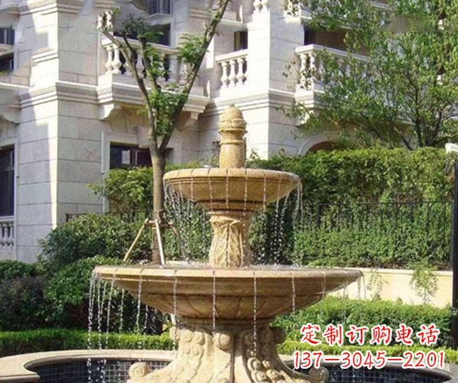 苏州小区景观晚霞红多层喷泉石雕 (4)