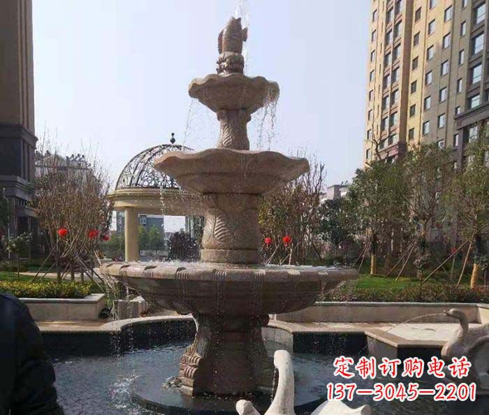 苏州小区景观晚霞红鲤鱼石雕喷泉