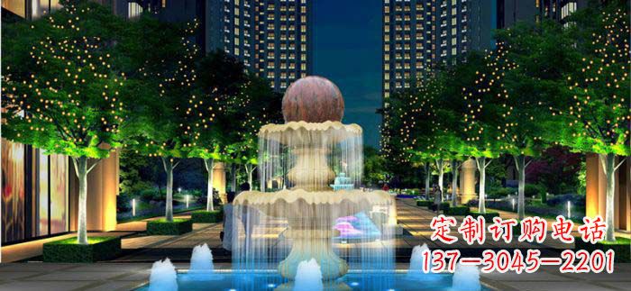 苏州小区石来运转风水球石雕喷泉
