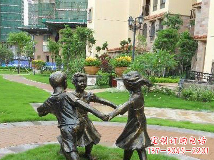 苏州小区铜雕儿童玩游戏人物雕塑
