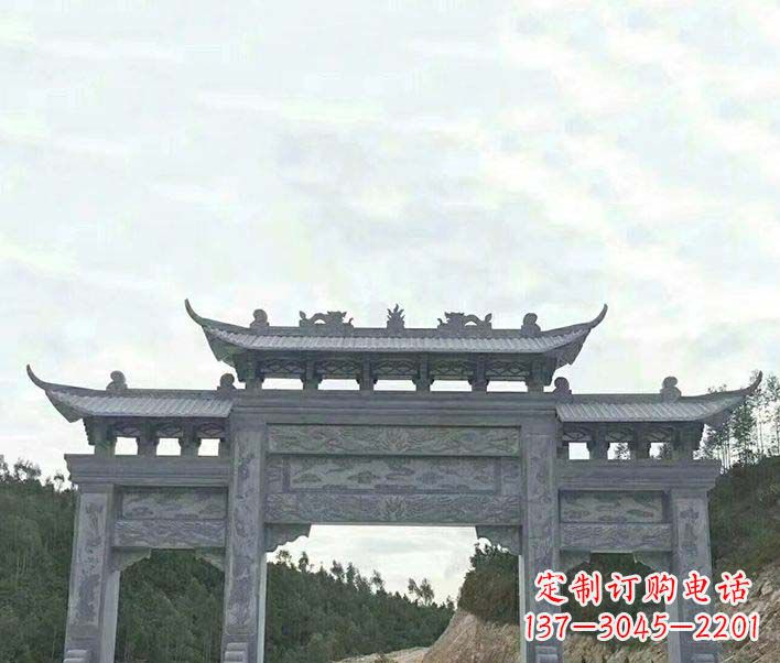 苏州园林仿古三门石牌坊景观石雕