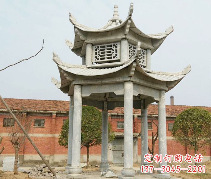苏州园林仿古双层石雕凉亭 (2)