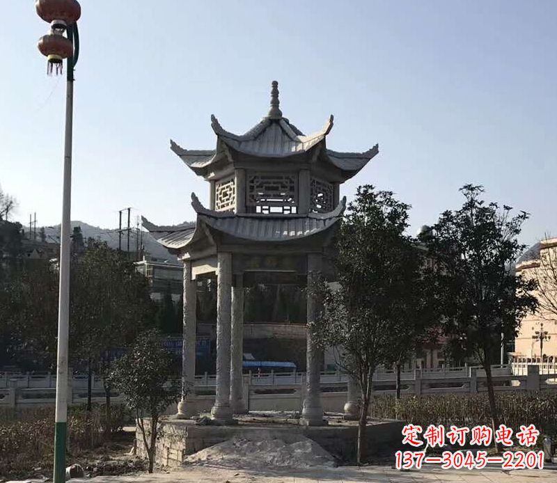 苏州园林仿古双层石凉亭景观石雕 (4)