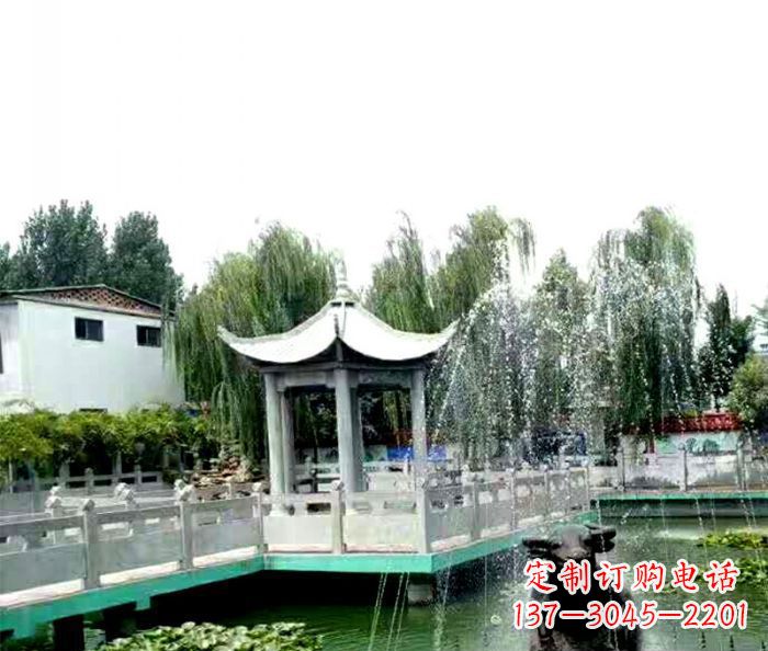 苏州园林景观单层六角石雕凉亭