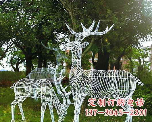 苏州园林镂空梅花鹿不锈钢景观雕塑