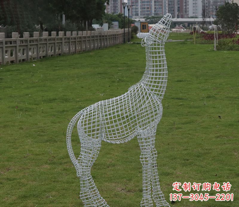 苏州园林镂空仰头麋鹿不锈钢雕塑