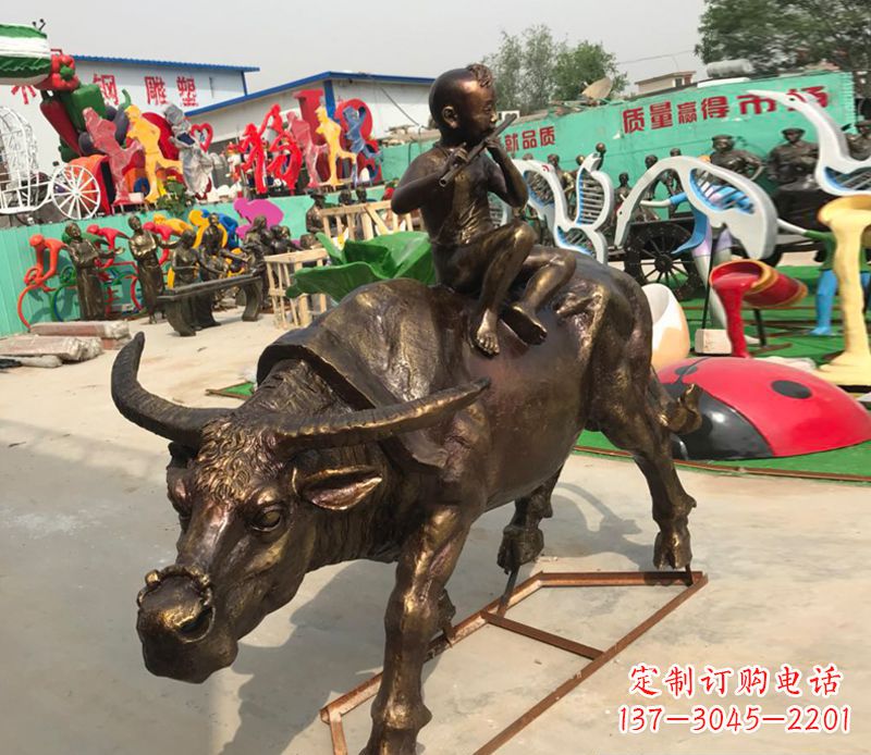 苏州园林牧童骑牛铜雕塑