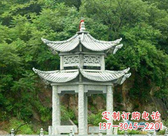 苏州园林双层六角石凉亭景观石雕