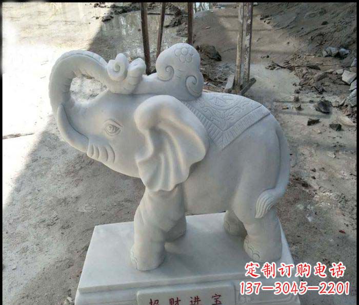 苏州招财进宝汉白玉招财小象石雕