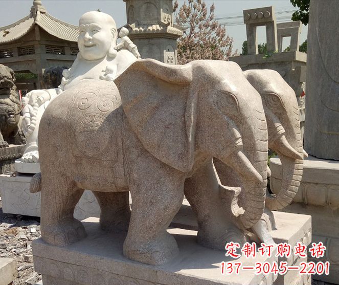 苏州招财晚霞红大象石雕 (2)