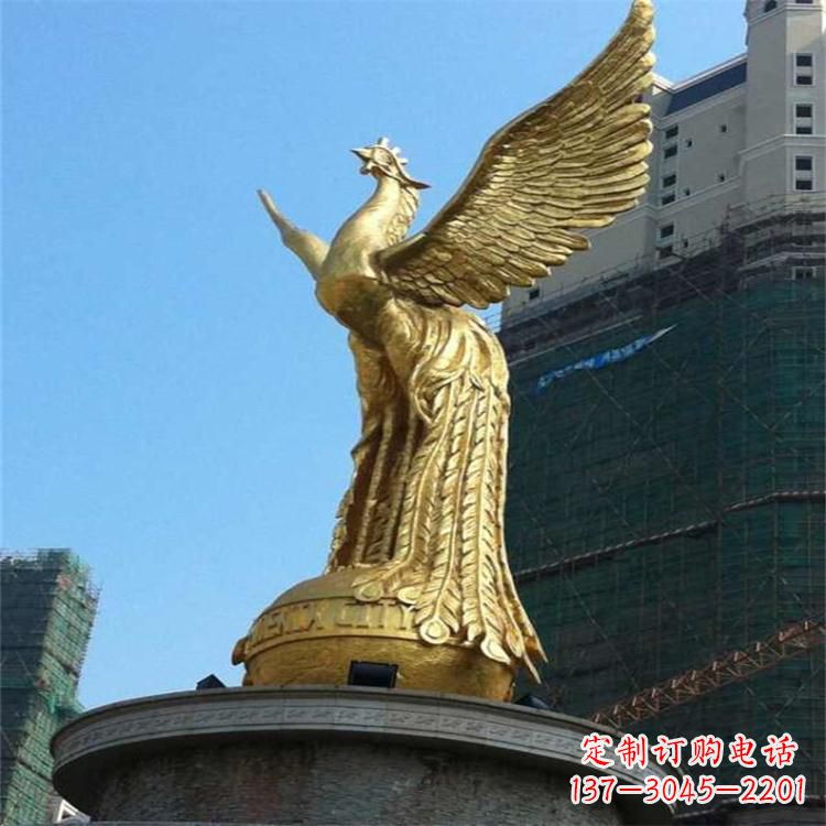 苏州铸铜鎏金凤凰景观雕塑-城市园林