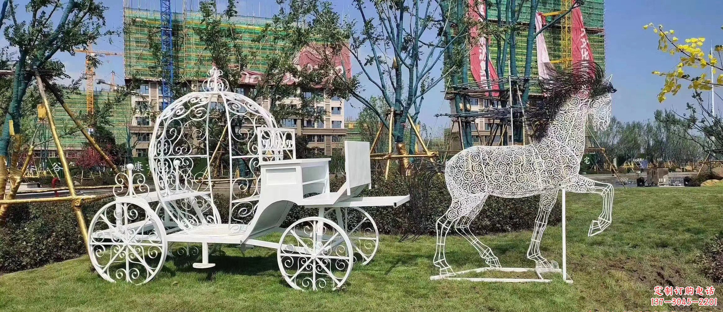 苏州马车雕塑-小区花园广场创意镂空不锈钢马车雕塑